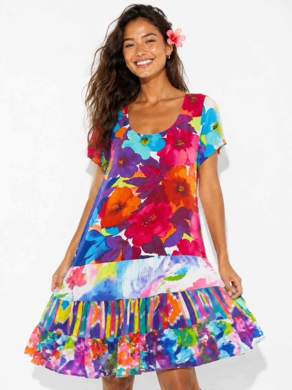 Jams World Dreamland Hawaii Ruffle Dress 50th Anniversary Resortwear Vacation S